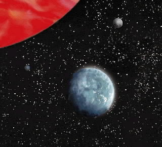 La planète Yavin IV, autour de laquelle est déployé le vaisseau de l'Amiral Greed.