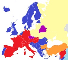 En rouge, les pays d'Europe pour qui le travail des comédiens de doublage est plus important © Wikipedia