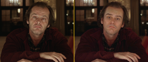 Le célèbre deepfake basée sur Jack Nicholson dans le film Shining (à gauche) remplacé par Jim Carrey (à droite) © Ctrl Shift Face, Warner Bros  